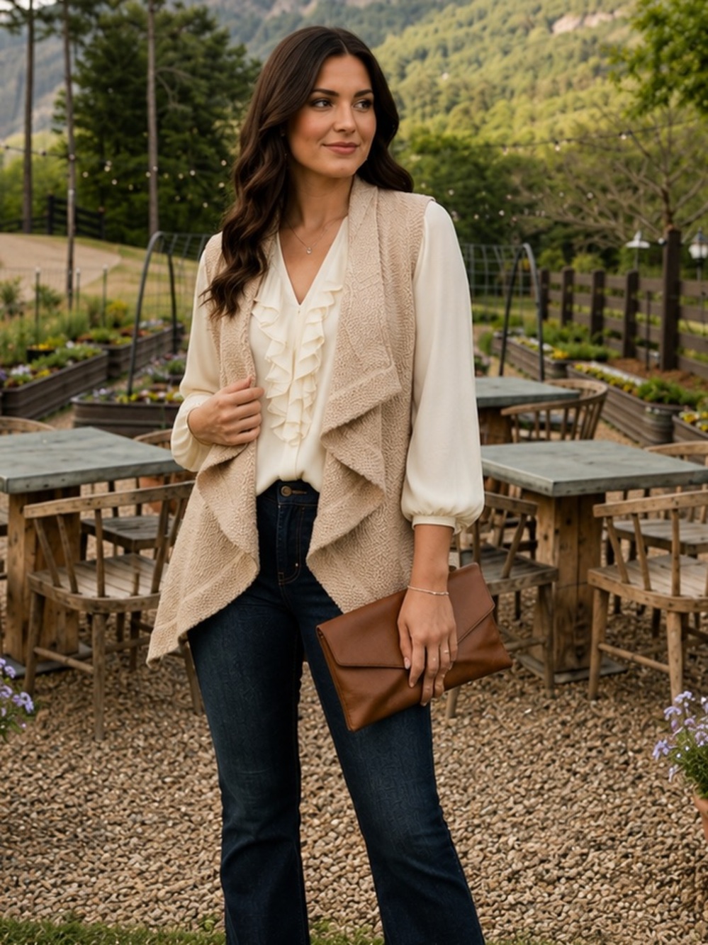 Matilda Jane Sooner Or Later Waterfall Sweater Vest Tan Textured Knit Size S